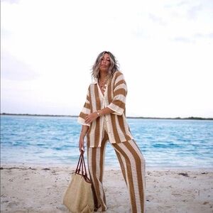 Button up crochet 2piece beach pool coverup